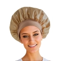 Champagne gold satin sleep cap with elastic wide band for hair care and beauty - Gold