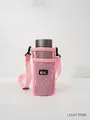 Adjustable light pink mesh water bottle carrier with shoulder strap and black buckle - Light Pink
