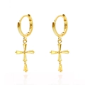 Gold plated S925 silver hoop earrings with yellow emerald-cut zircon crosses - White Zirconia (Gold Tone)