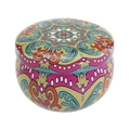 Round mandala tin box for tea storage and candles with colorful bohemian patterns - D202-Multicolor Mandala