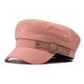 Detail of pink cotton newsboy cap with brown leather strap and matte metal buckle - M (56-58cm) / Orange