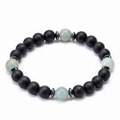 Dettaglio di perle in pietra lavica nera da 8mm e distanziatori turchesi su bracciale - Amazonite + Pietra Opaca