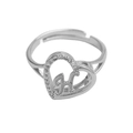 Silver open heart ring with letter H and sparkling crystals in a minimalist design - Initial H (Silver Ring H) / Silver