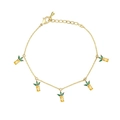 Gold finish adjustable bracelet with yellow and green cubic zirconia pineapple charms - Pineapple Shape Style (XL00128)