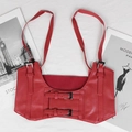 Red faux leather corset belt vest with adjustable metal buckles and elastic straps - Red (75cm)