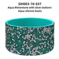 Aqua blue silicone cup sleeve with sparkling rhinestones for non-slip bottle protection - Silver Sky Blue Rhinestone/Sky Blue Sleeve