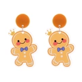Detailed view of gingerbread man acrylic earrings with orange glitter finish and crowns - No.4 - Gingerbread Man