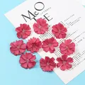 Set of ten deep pink artificial plum blossom flower heads for DIY hair accessories - Rose Red