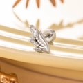 Silver titanium steel ear stud featuring a floral zircon design and leaf motifs - Leaf Flower Style (A359) / Single Piece