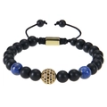 Detail of beaded tiger eye bracelet featuring a gold zircon pave ball and adjustable cord - Lapis Lazuli Style