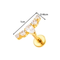 Golden titanium cherry labret stud with teardrop crystal and flat back screw thread - Pear-Shaped Flower Cluster Design - Gold