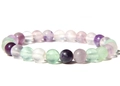 8mm natural striped agate beaded bracelet with colorful handmade elastic stone beads - 19cm / Fluorite