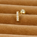 Macro shot of minimalist gold stud earring with five sparkling cubic zirconia stones - 65040-1 Bar Shape/5 Zirconia / Gold