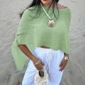 Hellgrünes Strick-Poncho-Oberteil mit unregelmäßigem Saum für lässigen Strandstil - S / Hellgrün