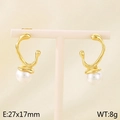 Golden irregular curve earrings with white round pearls and 27x17mm dimensions - Flowing Curve Pearl Style (Style A Gold KE113305-KFC)