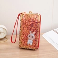 Sparkly orange sequin crossbody phone bag featuring a cute rabbit patch with bow - Orange