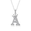 925 silver necklace with letter A crown pendant and sparkling moissanite stones - Letter A