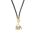 Colgante de candado de corazón y llave bañados en oro con cristales en cordón negro - Colgante de Cerradura y Llave