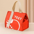 Red insulated lunch bag with white YEET text and strawberry pattern print - Red Tomato