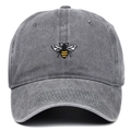 Vintage washed grey baseball cap with detailed bee embroidery for outdoor sports - Gray
