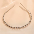 Detail of silver headband with square clear rhinestones on beige silk background - Large Rhinestone Steel (FG0009-10)