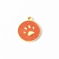 Round golden stainless steel pet tag with orange glitter fill and paw print - Orange