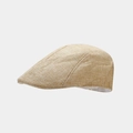 Detail view of the breathable woven texture and classic profile of the tan linen flat cap - One Size / Beige