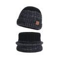 Ensemble bonnet en tricot et cache-col d'hiver en motif chiné gris foncé - Noir Gris Mélangé
