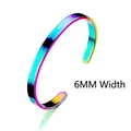 Minimalist rainbow iridescent 6mm wide stainless steel C-shaped open cuff bracelet - 6mm Width / Colorful
