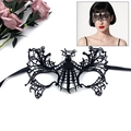 Elegant black lace masquerade mask with spider web pattern and model inset display - 036 New Spider Web