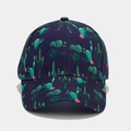 Detail van tropische cactusprint op een marineblauwe baseballpet met een gebogen klep - Verstelbaar / Kleine Cactus Donkerblauw