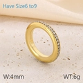 Anello minimalista da 4 mm in acciaio inossidabile oro 18K con pavé di zirconi laterali - US 6 / Versione Larga / Oro