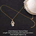 Gold-plated Hamsa hand necklace with white enamel evil eye pendant and titanium steel chain - Style 7 (A1208)