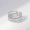 Adjustable silver multilayer bead chain ring in polished stainless steel for women - Steel