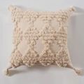 Moroccan tufted beige cushion cover with geometric patterns and tassel accents - Style J-Beige Diamond Tufted