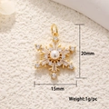 Detailed view of 20mm gold snowflake pendant with pearl and zircon inlay for DIY jewelry - Zircon Pearl Snowflake