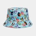 Double-sided bucket hat with light blue tropical ocean fish and coral reef prints - Tropical Fish Coral