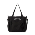 Grande borsa tote in nylon nero con design multitasche e tracolla regolabile - Nero