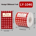 Rouleau d'autocollants Merry Christmas écossais rouge et blanc pour emballages - LY-1046 (Tartan Rouge et Blanc)