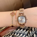 Elegante reloj de cuarzo cuadrado dorado para mujer con brazalete metálico en la muñeca - Oro Rosa/Blanco