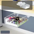 Under desk hidden storage drawer in small size transparent plastic for office supplies - Transparent / 32mm Riser / Small