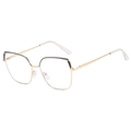 Occhiali anti-luce blu cat-eye con montatura in metallo oro e nero, vista a 45 gradi - Montatura Tè Grigio