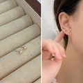 Minimalist s925 silver stud earrings with small natural pearls in a gold finish - 3-4mm / Orange Pink