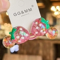 Pink resin strawberry hair tie with high elastic band for girls' ponytail styling - Bead Pink Strawberry