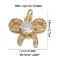 Golden copper bow pendant with cubic zirconia inlay 18x15mm jewelry charm - Mini Pave Bow (YSN009-05)