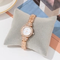 Orologio al quarzo elegante in oro rosa con quadrante bianco e strass scintillanti - Cinturino Oro Rosa Quadrante Bianco