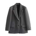 Chaqueta blazer recta de lana gris oscuro para mujer con hombreras y cierre de dos botones - XS / Gris