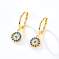 Orecchini a cerchio in argento S925 placcato oro con ciondolo occhio del male blu - Oro