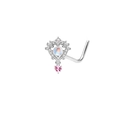 Piercing naso a L in argento con pietra di luna, zirconi e pendente a cuore rosa - Piercing Naso Pietra di Luna Scudo Retro Argento (#6)