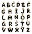 Détail de 26 breloques alphabétiques en émail noir et doré pour bijoux DIY et artisanat - Lettres Anglaises Noires Double Face En Forme De Goutte D'huile - 23366 / Lettre A
